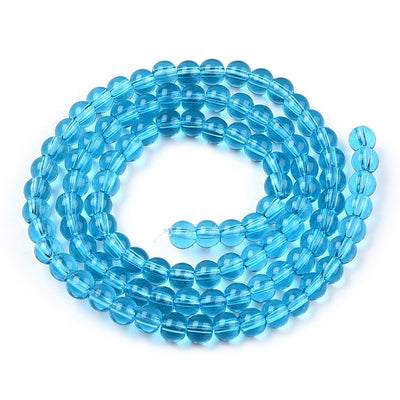 The Bead Store 4mm Round Glass Beads Transparent Sky Blue ~ approx. 99 beads / string