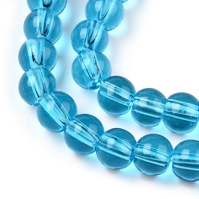 The Bead Store 4mm Round Glass Beads Transparent Sky Blue ~ approx. 99 beads / string