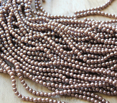 The Bead Store 4mm Round Glass Pearls ~ Latte ~ approx. 200 beads / strand