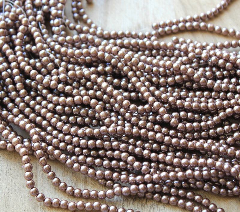The Bead Store 4mm Round Glass Pearls ~ Latte ~ approx. 200 beads / strand