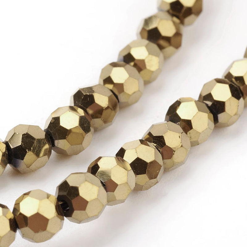 The Bead Store 4mm Round Gold Plated Faceted Glass Beads ~ approx. 100 beads/string