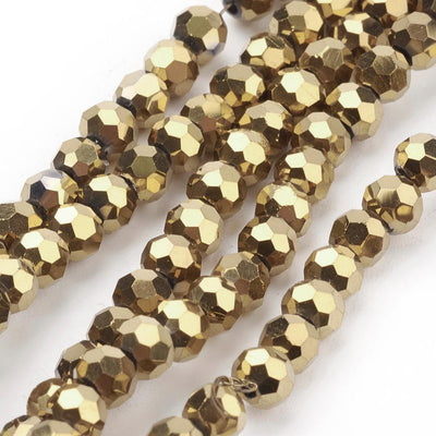 The Bead Store 4mm Round Gold Plated Faceted Glass Beads ~ approx. 100 beads/string