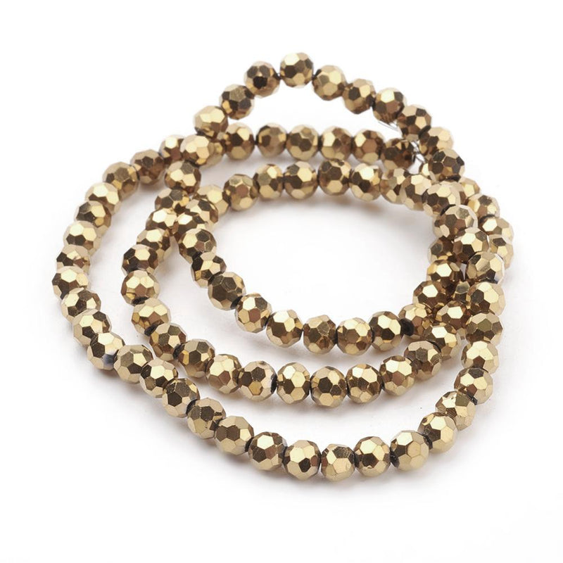 The Bead Store 4mm Round Gold Plated Faceted Glass Beads ~ approx. 100 beads/string