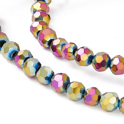 The Bead Store 4mm Round Multicolour Plated Faceted Glass Beads ~ approx. 100 beads/string