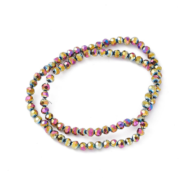 The Bead Store 4mm Round Multicolour Plated Faceted Glass Beads ~ approx. 100 beads/string