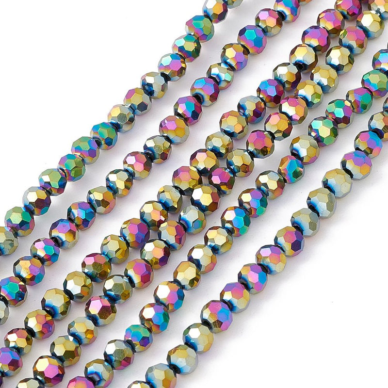 The Bead Store 4mm Round Multicolour Plated Faceted Glass Beads ~ approx. 100 beads/string