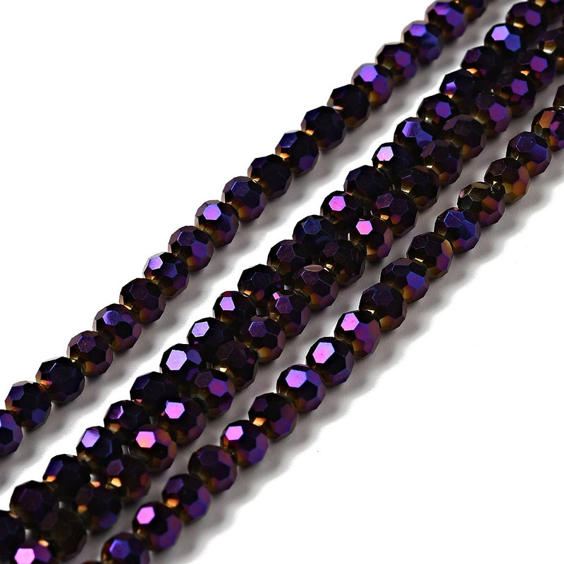 The Bead Store 4mm Round Purple Plated Faceted Glass Beads ~ approx. 100 beads/string
