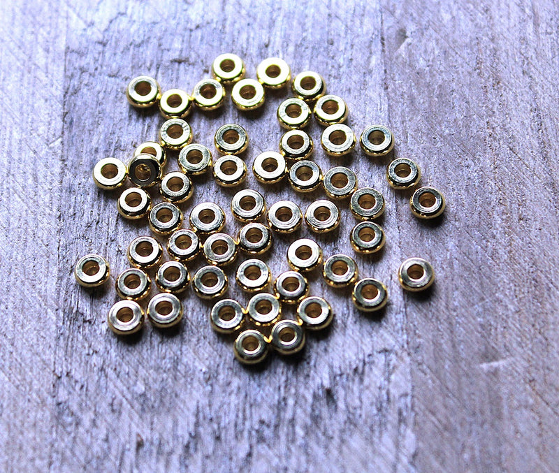 The Bead Store 4x1.5mm Gold Plated Brass Heishi Spacers ~ Pack of 20