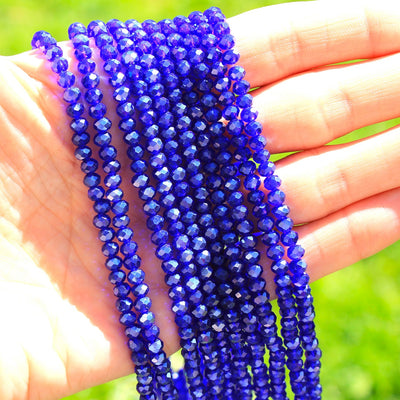 The Bead Store 4x3mm Electroplated Faceted Glass Rondelle Beads ~ Lustred Dark Blue ~ approx. 115 beads