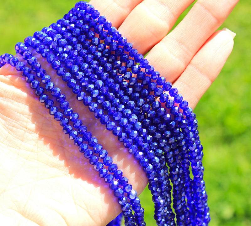 The Bead Store 4x3mm Electroplated Faceted Glass Rondelle Beads ~ Lustred Dark Blue ~ approx. 115 beads