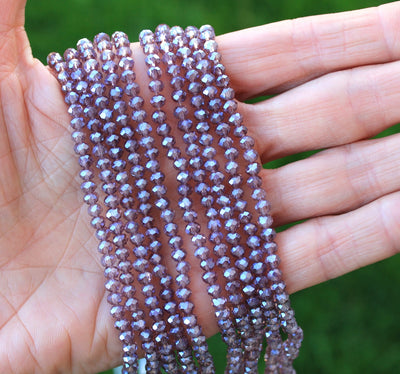 The Bead Store 4x3mm Electroplated Faceted Glass Rondelle Beads Lustred Plum 