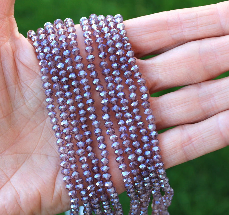 The Bead Store 4x3mm Electroplated Faceted Glass Rondelle Beads Lustred Plum 