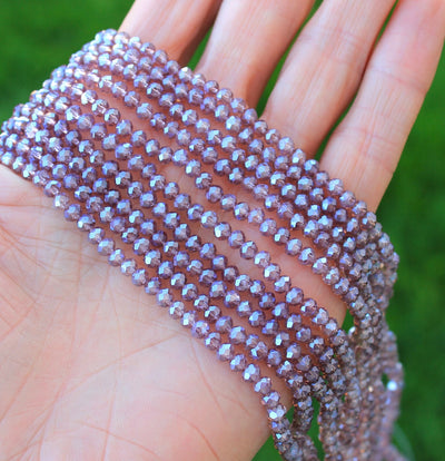 The Bead Store 4x3mm Electroplated Faceted Glass Rondelle Beads Lustred Plum 