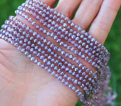 The Bead Store 4x3mm Electroplated Faceted Glass Rondelle Beads Lustred Plum 