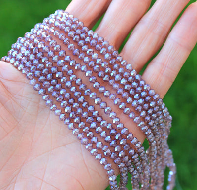 The Bead Store 4x3mm Electroplated Faceted Glass Rondelle Beads Lustred Plum 