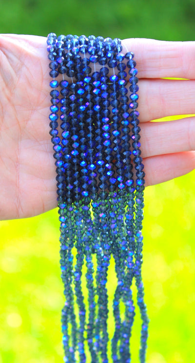 The Bead Store 4x3mm Electroplated Faceted Glass Rondelle Beads Montana Blue AB 