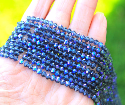 The Bead Store 4x3mm Electroplated Faceted Glass Rondelle Beads Montana Blue AB 