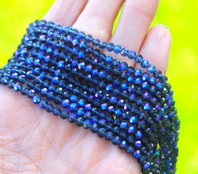 The Bead Store 4x3mm Electroplated Faceted Glass Rondelle Beads Montana Blue AB 