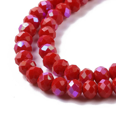 The Bead Store 4x3mm Electroplated Faceted Glass Rondelle Beads Opaque Red AB