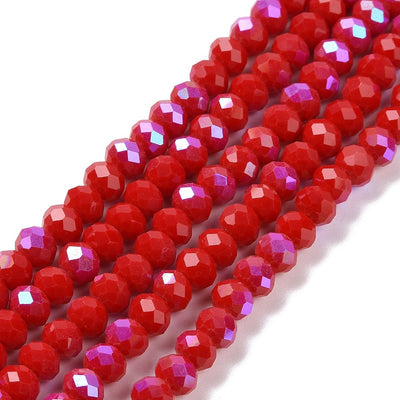 The Bead Store 4x3mm Electroplated Faceted Glass Rondelle Beads Opaque Red AB