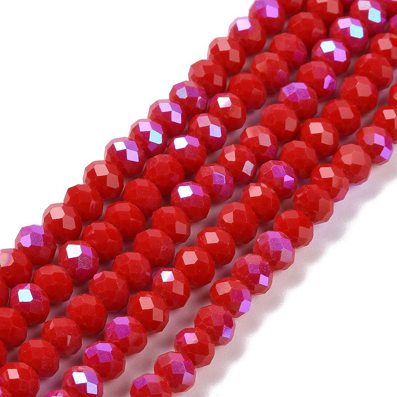 The Bead Store 4x3mm Electroplated Faceted Glass Rondelle Beads Opaque Red AB