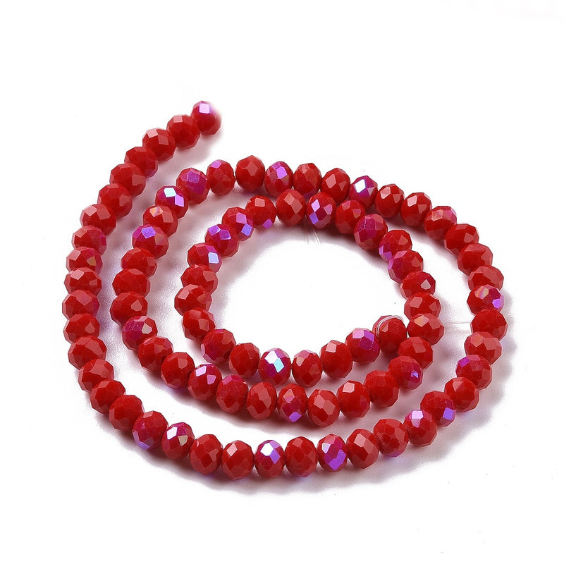 The Bead Store 4x3mm Electroplated Faceted Glass Rondelle Beads Opaque Red AB