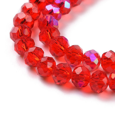 The Bead Store 4x3mm Electroplated Faceted Glass Rondelle Beads Red AB