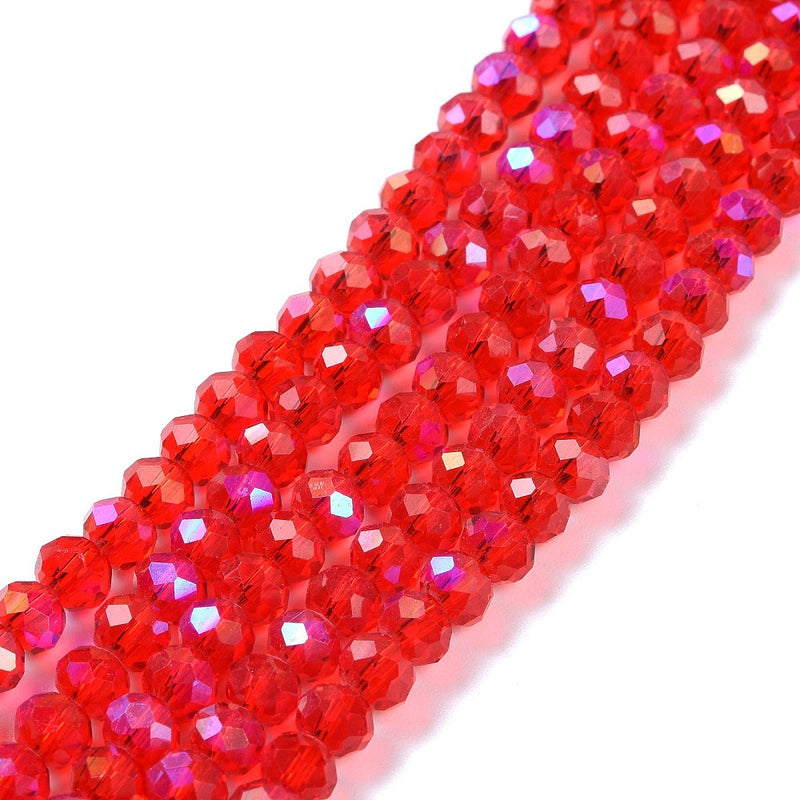 The Bead Store 4x3mm Electroplated Faceted Glass Rondelle Beads Red AB