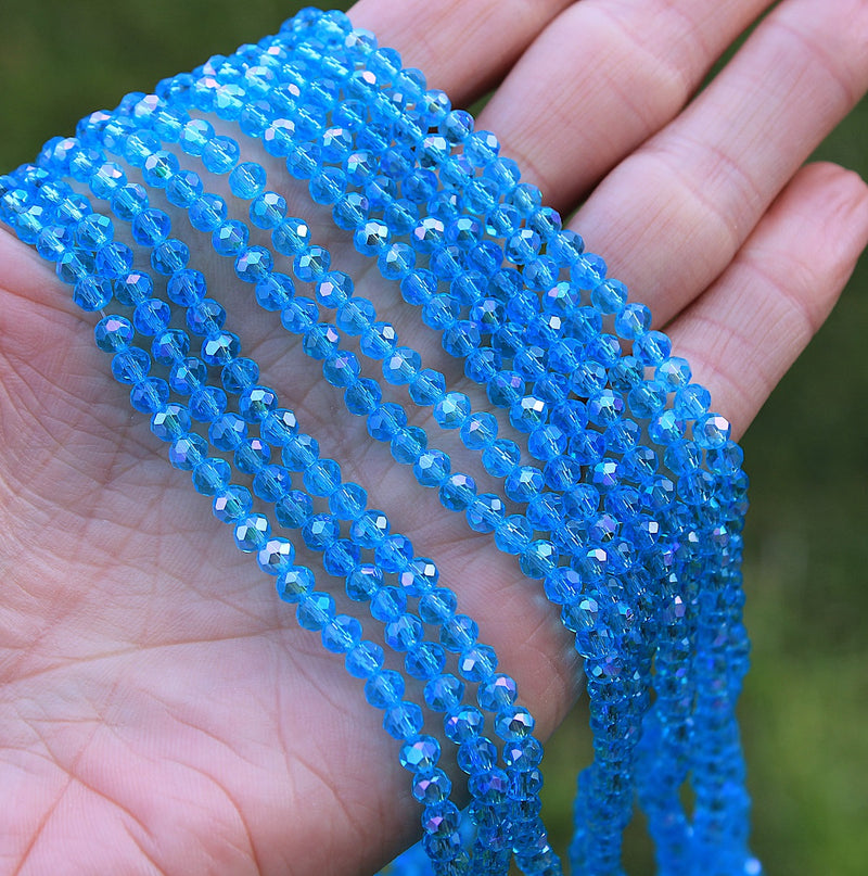 The Bead Store 4x3mm Electroplated Faceted Glass Rondelle Beads Sky Blue AB