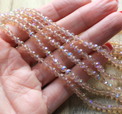 The Bead Store 4x3mm Faceted Glass Rondelle Beads Beige AB