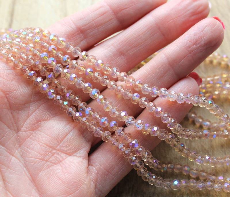 The Bead Store 4x3mm Faceted Glass Rondelle Beads Beige AB