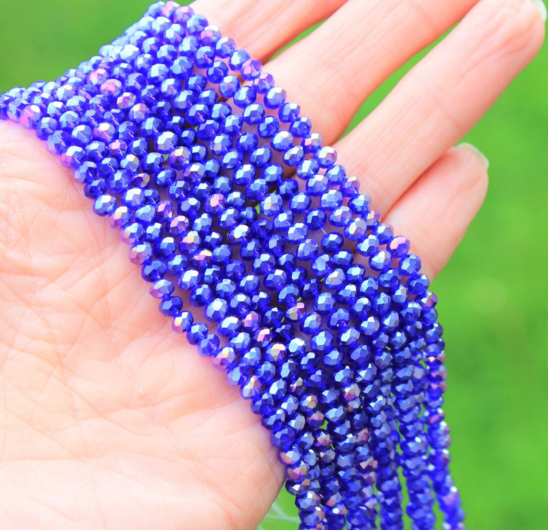 The Bead Store 4x3mm Faceted Glass Rondelle Beads Blue AB approx. 115 beads