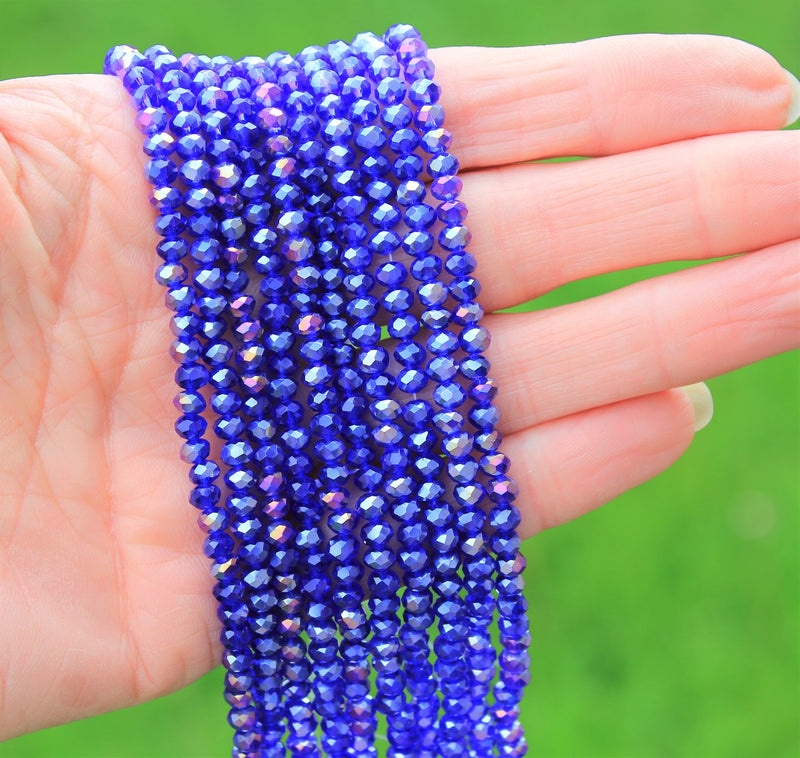 The Bead Store 4x3mm Faceted Glass Rondelle Beads Blue AB approx. 115 beads