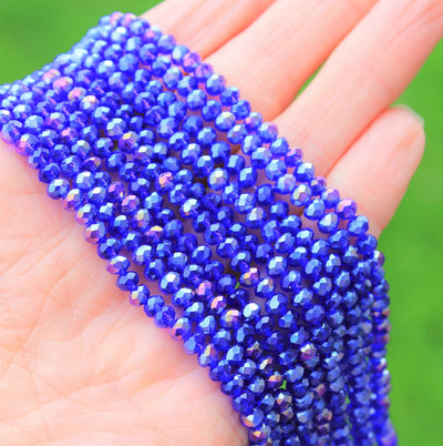 The Bead Store 4x3mm Faceted Glass Rondelle Beads Blue AB approx. 115 beads