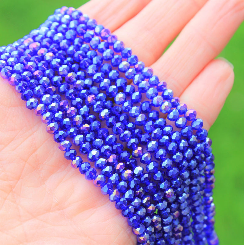 The Bead Store 4x3mm Faceted Glass Rondelle Beads Blue AB approx. 115 beads