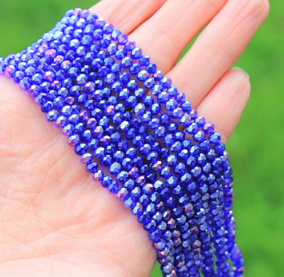 The Bead Store 4x3mm Faceted Glass Rondelle Beads Blue AB approx. 115 beads