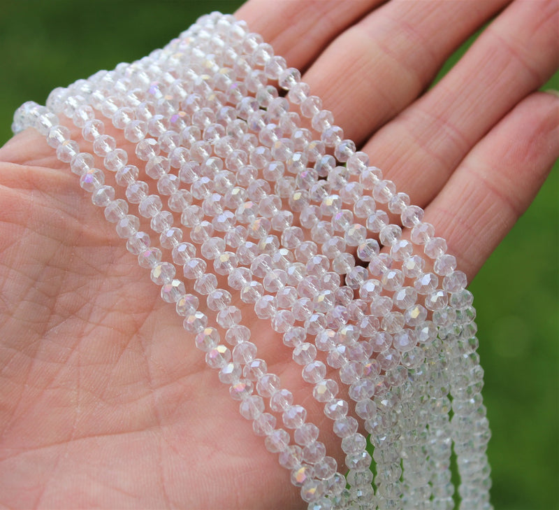 The Bead Store 4x3mm Faceted Glass Rondelle Beads Crystal AB 