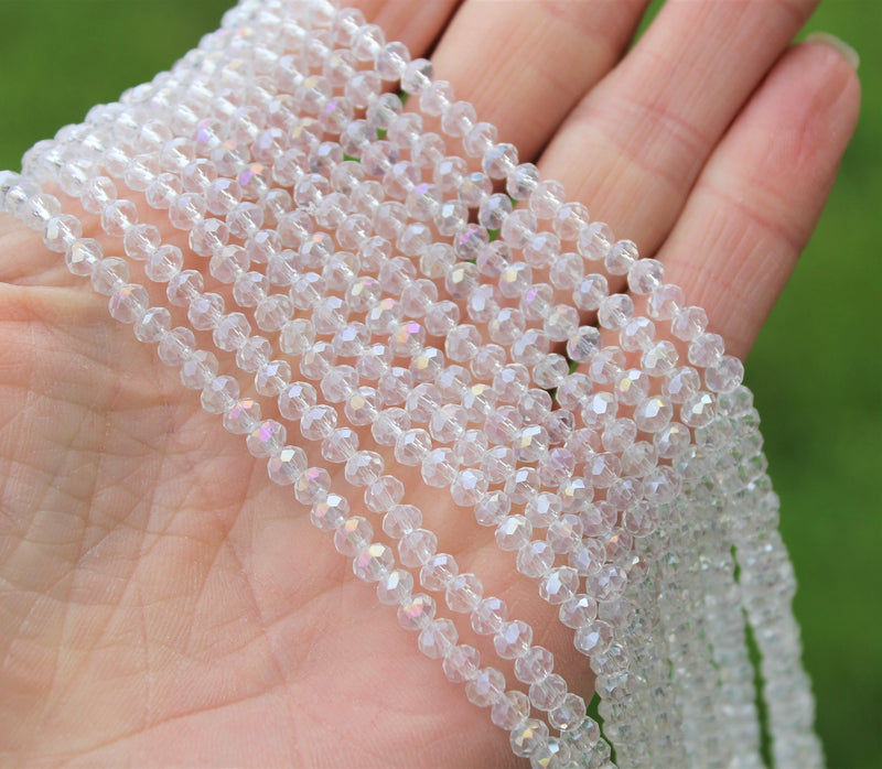 The Bead Store 4x3mm Faceted Glass Rondelle Beads Crystal AB 