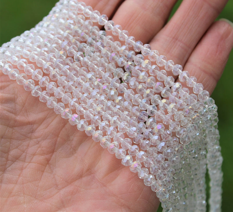 The Bead Store 4x3mm Faceted Glass Rondelle Beads Crystal AB 
