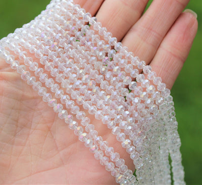 The Bead Store 4x3mm Faceted Glass Rondelle Beads Crystal AB 