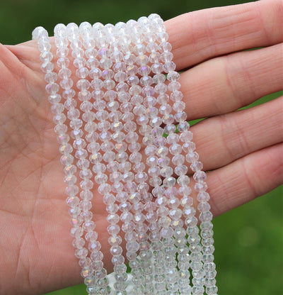 The Bead Store 4x3mm Faceted Glass Rondelle Beads Crystal AB 