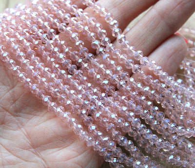 The Bead Store 4x3mm Faceted Glass Rondelle Beads ~ Lustred Pink ~ approx. 115 beads