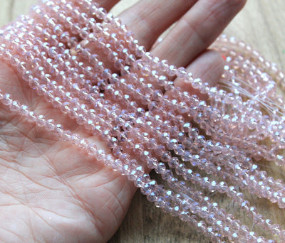 The Bead Store 4x3mm Faceted Glass Rondelle Beads ~ Lustred Pink ~ approx. 115 beads