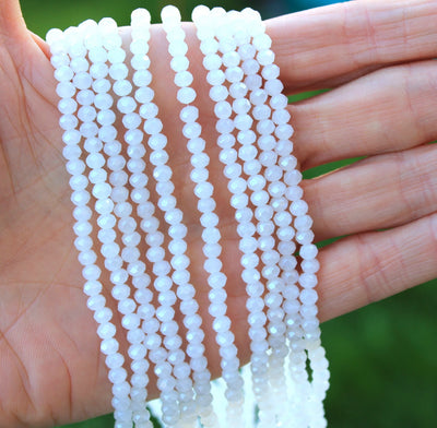 The Bead Store 4x3mm Faceted Glass Rondelle Beads Lustred White Jade 