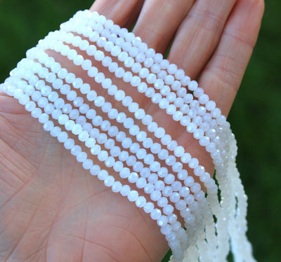 The Bead Store 4x3mm Faceted Glass Rondelle Beads Lustred White Jade 