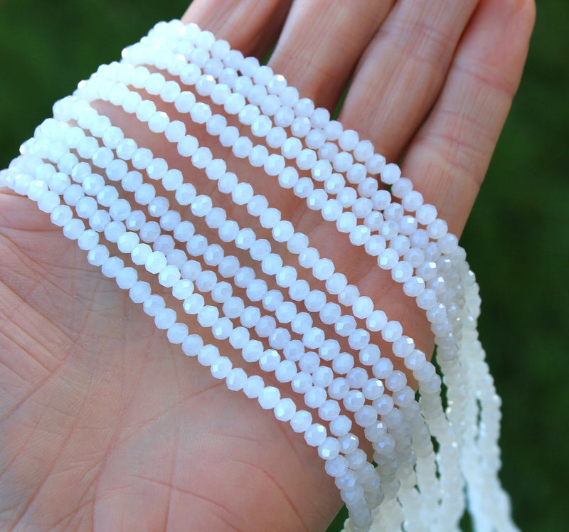 The Bead Store 4x3mm Faceted Glass Rondelle Beads Lustred White Jade 