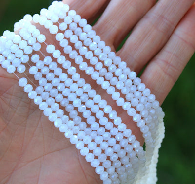 The Bead Store 4x3mm Faceted Glass Rondelle Beads Lustred White Jade 