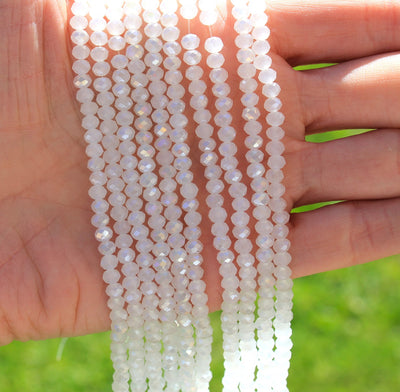 The Bead Store 4x3mm Faceted Glass Rondelle Beads ~ Lustred White Jade AB ~ approx. 113 beads