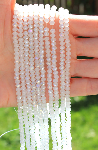 The Bead Store 4x3mm Faceted Glass Rondelle Beads ~ Lustred White Jade AB ~ approx. 113 beads