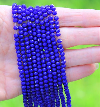 The Bead Store 4x3mm Faceted Glass Rondelle Beads Opaque Blue 